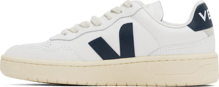 VEJA White & Navy V-90 Leather Sneakers - Image 3