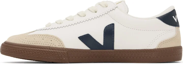 VEJA White & Navy Volley Leather Sneakers - Image 3