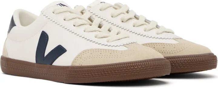 VEJA White & Navy Volley Leather Sneakers - Image 4