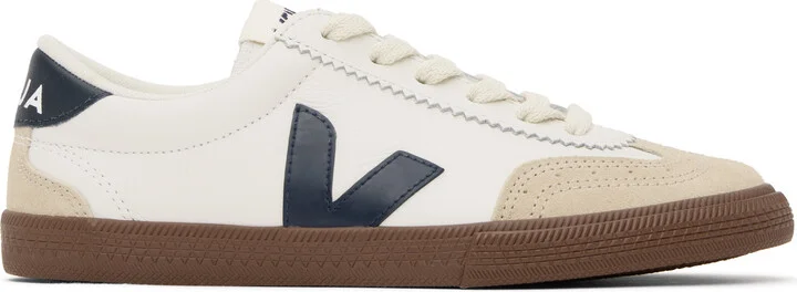 VEJA White & Navy Volley Leather Sneakers