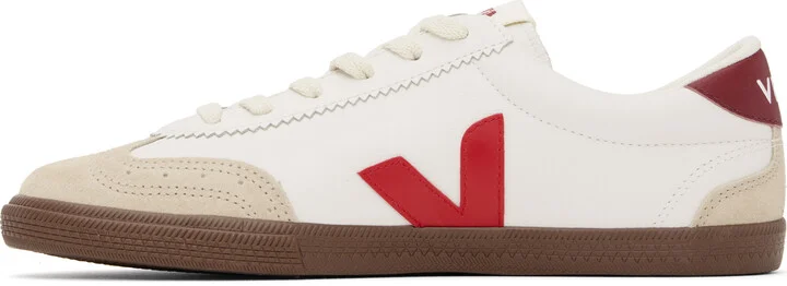 VEJA White & Red Volley Leather Sneakers - Image 3