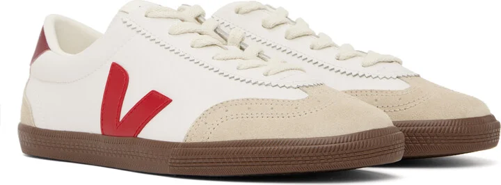 VEJA White & Red Volley Leather Sneakers - Image 4