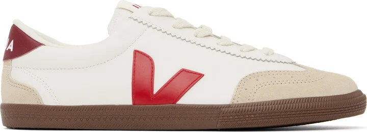 VEJA White & Red Volley Leather Sneakers