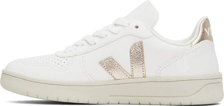 VEJA White & Rose Gold V-10 Leather Sneakers - Image 3