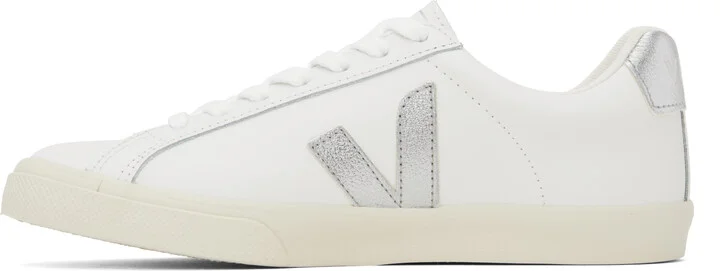 VEJA White & Silver Esplar Leather Sneakers - Image 3