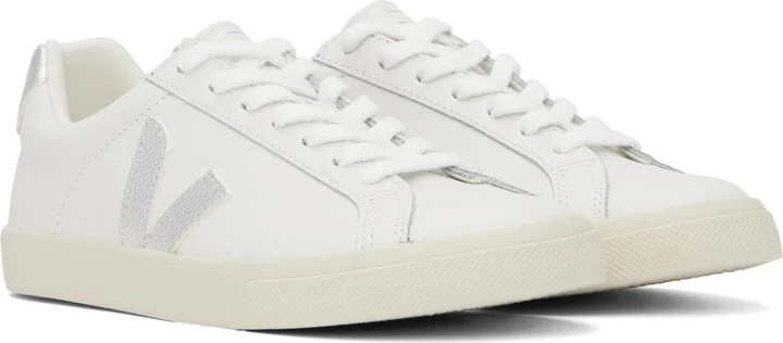 VEJA White & Silver Esplar Leather Sneakers - Image 4