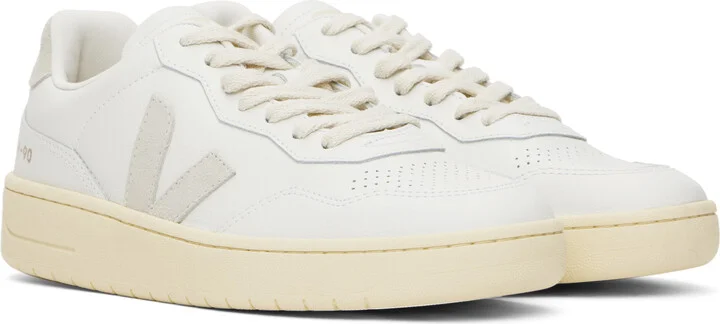 VEJA White V-90 Leather Sneakers - Image 4
