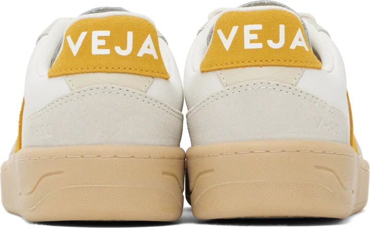 VEJA White & Yellow V-90 Leather Sneakers - Image 2