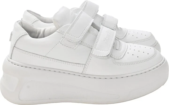 Velcro Strap Platform Sneakers in White Cow Leather