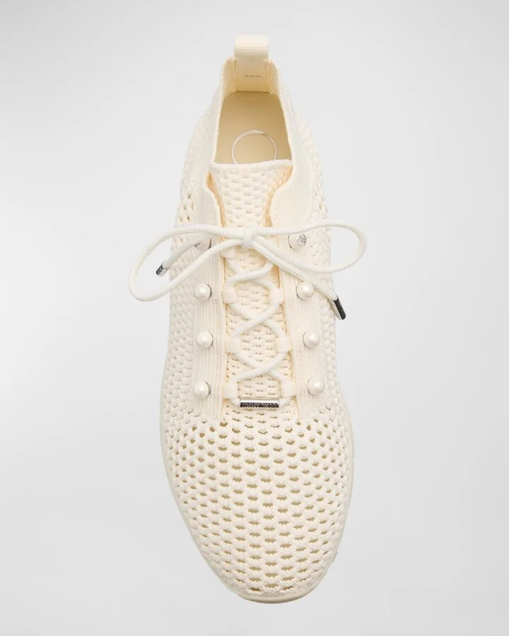 Veles Cotton Knit Pearly Stud Sneakers - Image 2