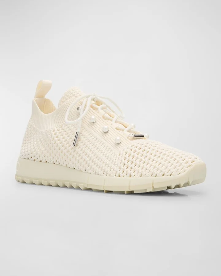 Veles Cotton Knit Pearly Stud Sneakers - Image 4