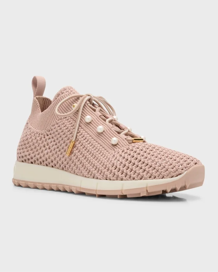 Veles Knit Pearly Lace-Up Sneakers - Image 4