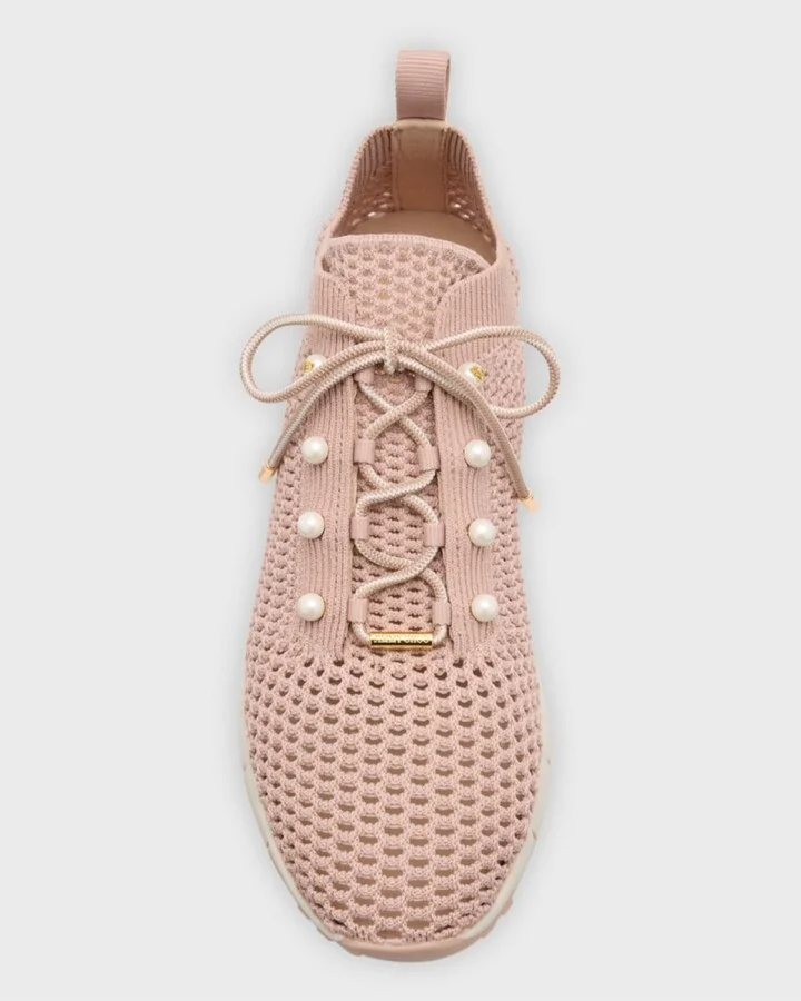 Veles Knit Pearly Lace-Up Sneakers - Image 8