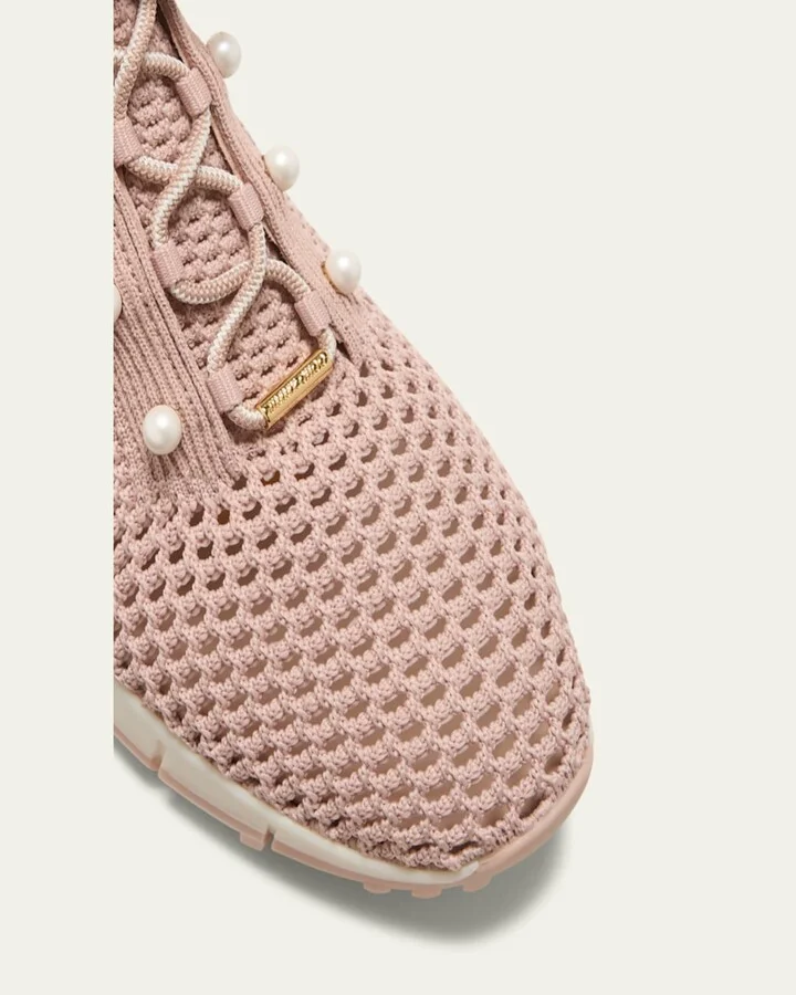 Veles Knit Pearly Lace-Up Sneakers - Image 3