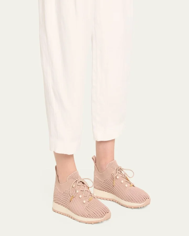 Veles Knit Pearly Lace-Up Sneakers - Image 5