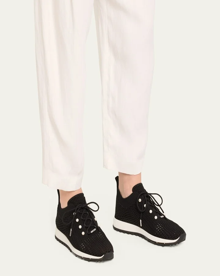 Veles Knit Pearly Lace-Up Sneakers - Image 3