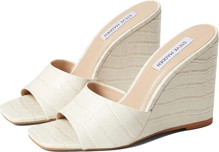 Veles Sandals Women's US 6 Bone Croco Square Toe Wedge Heel KHD752