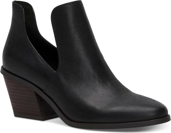 Vellida Womens Leather Stacked Heel Ankle Boots