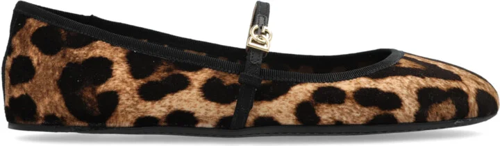 Velvet Ballerinas With Animal Motif, , - Brown