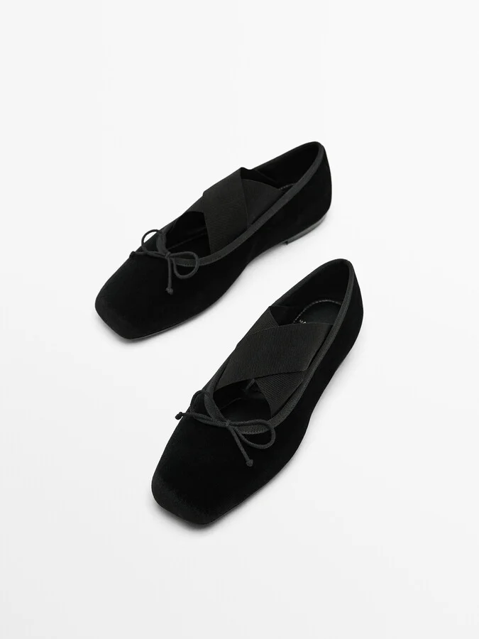 Velvet Ballet Flats With Bow - Studio - Image 3