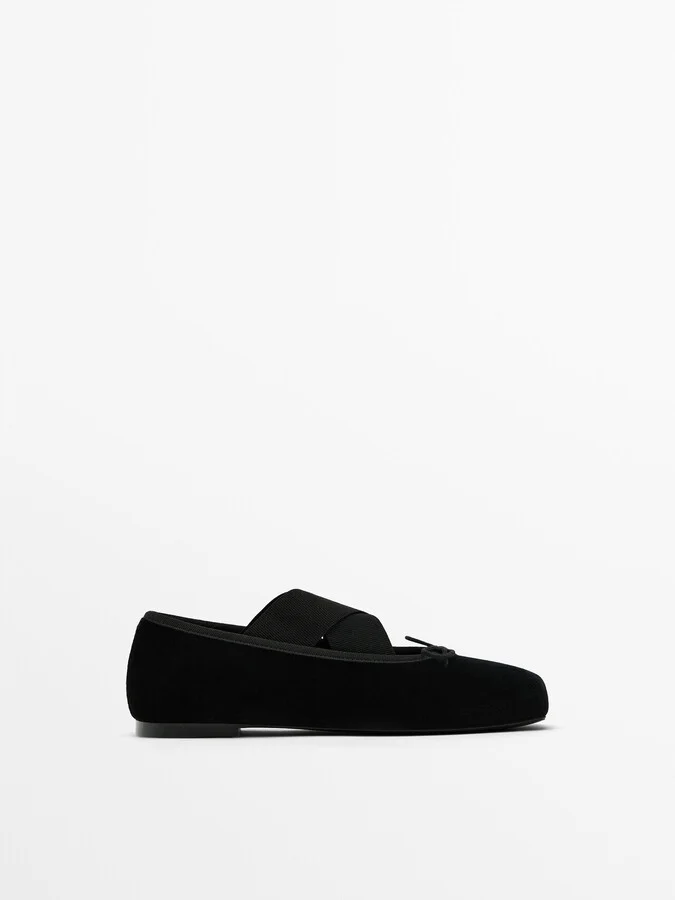 Velvet Ballet Flats With Bow - Studio