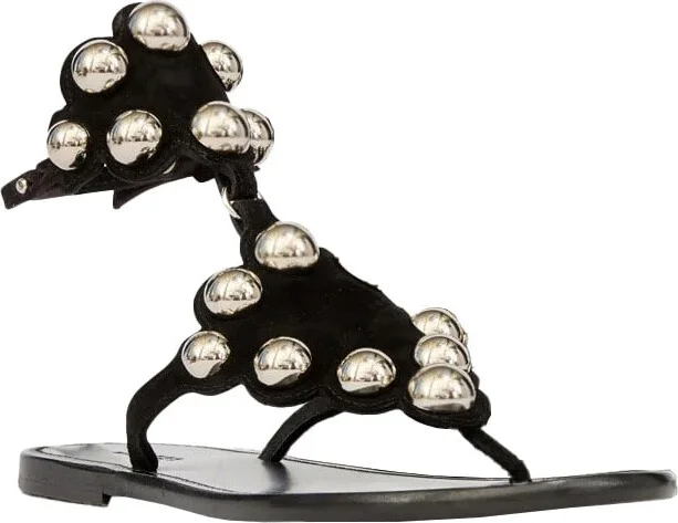 'velvet' Black Sandals With Jewels And Decorative Studs In Leather Woman - Image 2