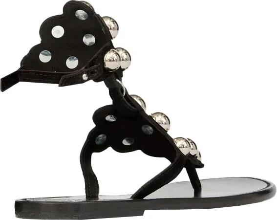 'velvet' Black Sandals With Jewels And Decorative Studs In Leather Woman - Image 3