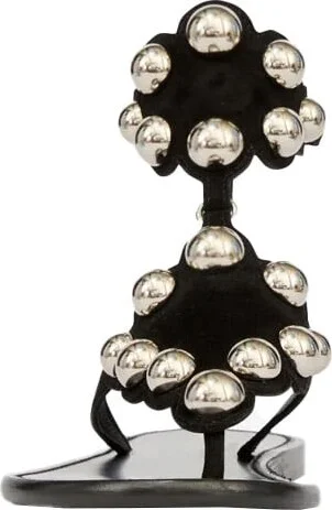 'velvet' Black Sandals With Jewels And Decorative Studs In Leather Woman - Image 4