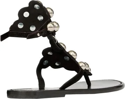 'Velvet' Black Sandals With Jewels And Decorative Studs In Leather Woman - Image 3