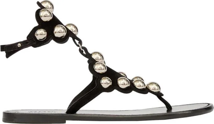 'Velvet' Black Sandals With Jewels And Decorative Studs In Leather Woman