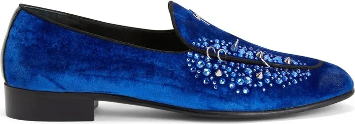 Velvet-Effect Rhinestone Loafers
