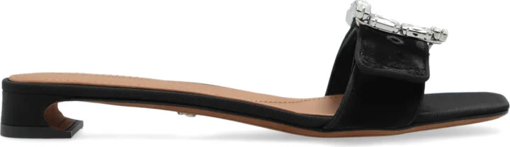 Velvet Heeled Mules, , - Black