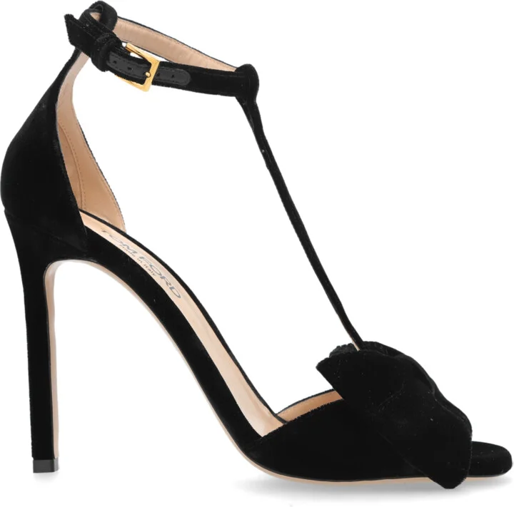 Velvet Heeled Sandals, , - Black