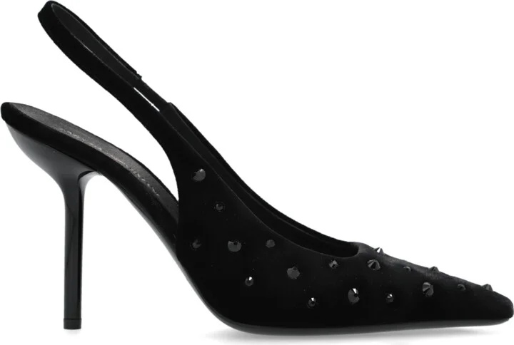 Velvet Heeled Shoes, , - Black