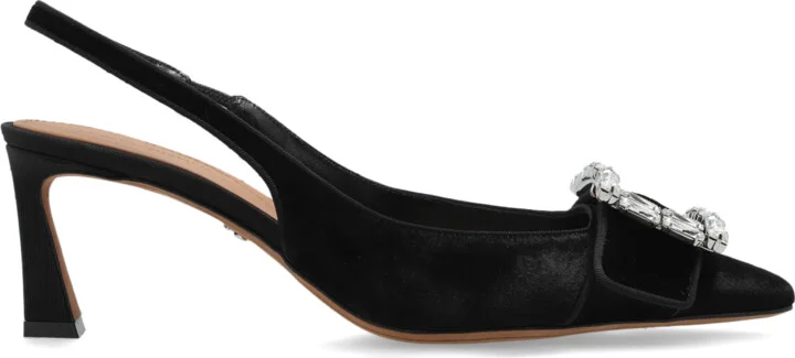 Velvet High-heeled Shoes, , - Black