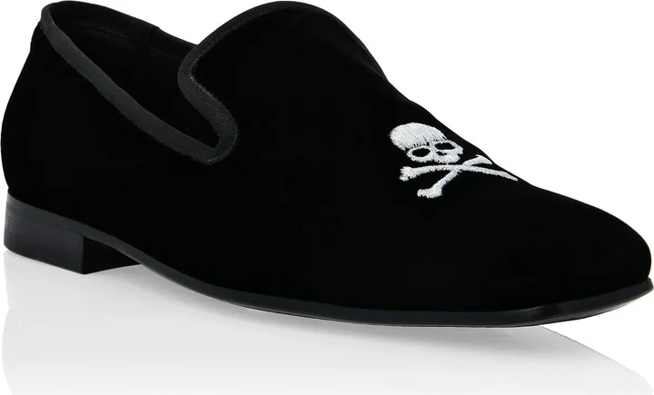 Velvet Loafers Embroidery Skull