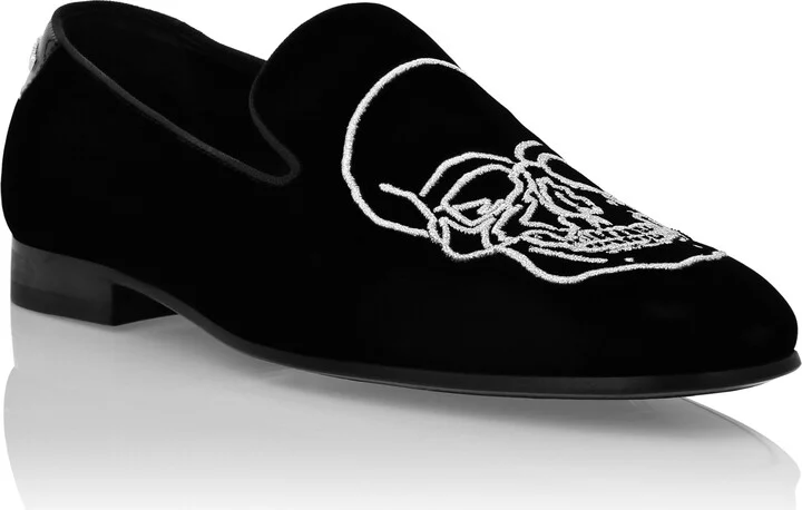 Velvet Loafers Embroidery Skull