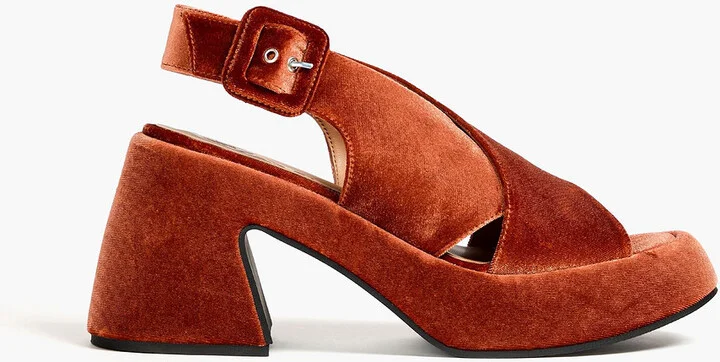 Velvet platform slingback sandals