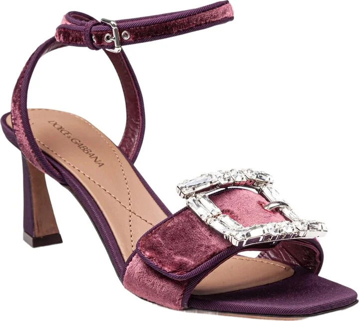 Velvet Sandal In Vinacca Color With Buckle With Stones - Image 3