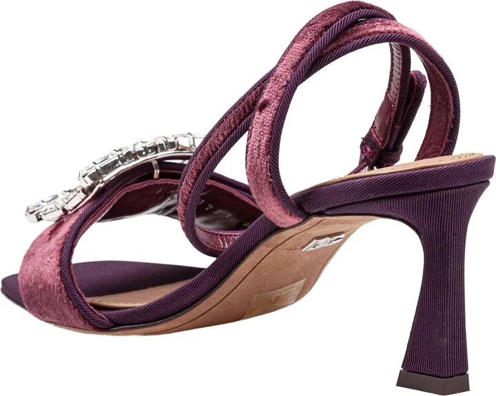 Velvet Sandal In Vinacca Color With Buckle With Stones - Image 4