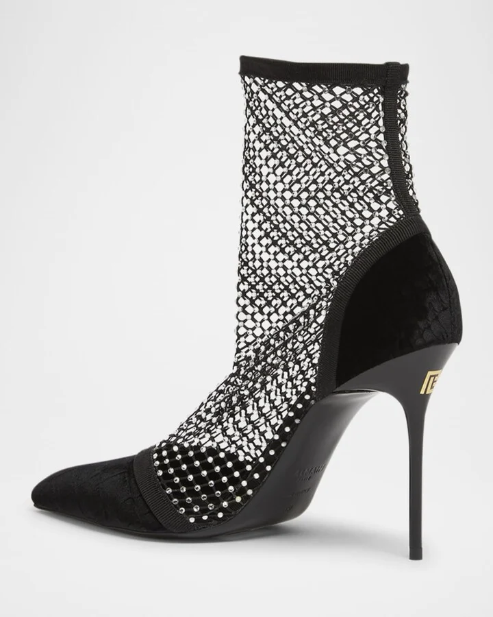 Velvet Strass Mesh Ankle Boots - Image 4