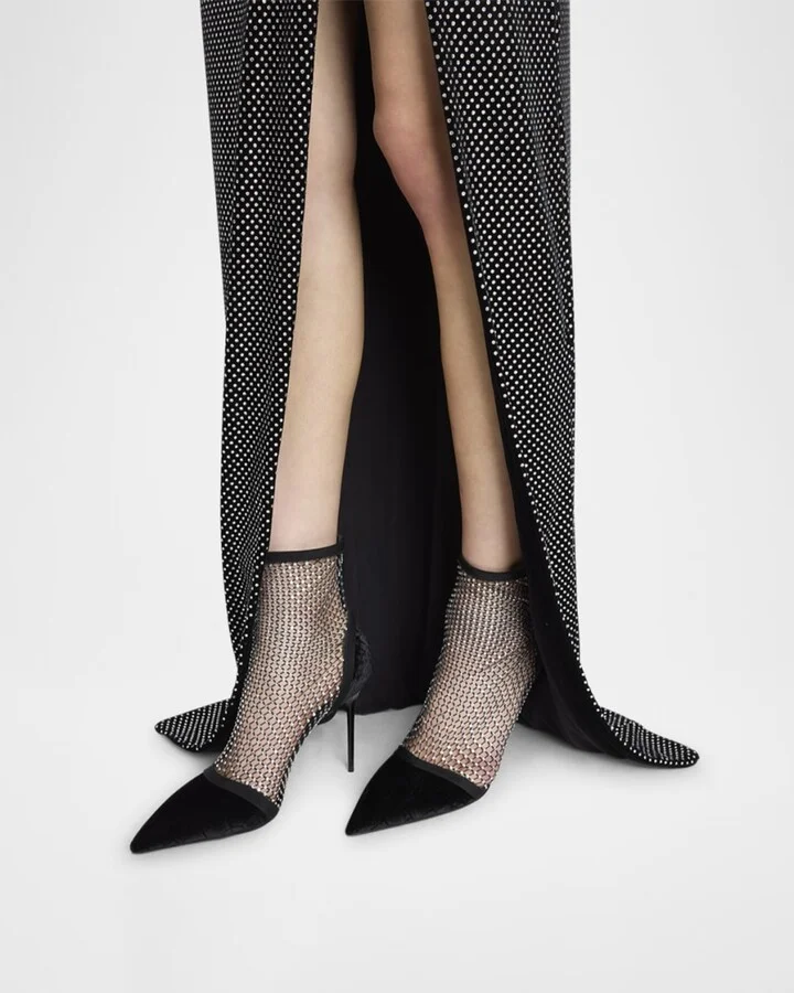 Velvet Strass Mesh Ankle Boots - Image 7