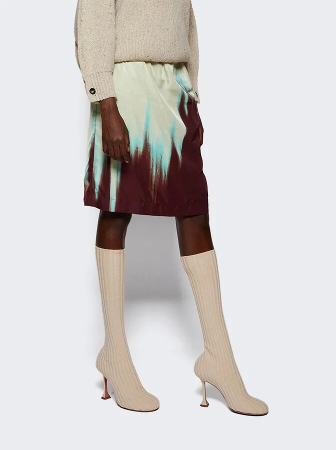 Veneda Stretch Boot Beige Fuzzy Ribbed Knit