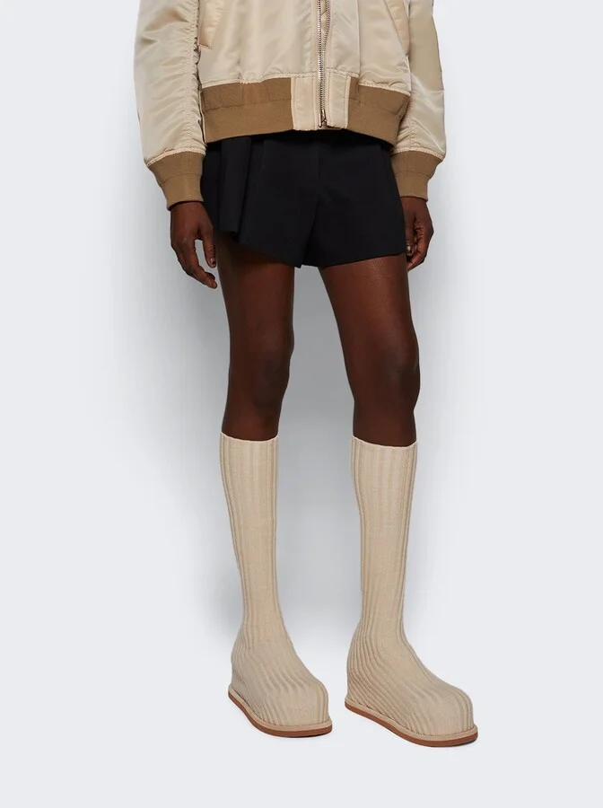 Veneda Stretch Boot Fuzzy Ribbed Knit Beige