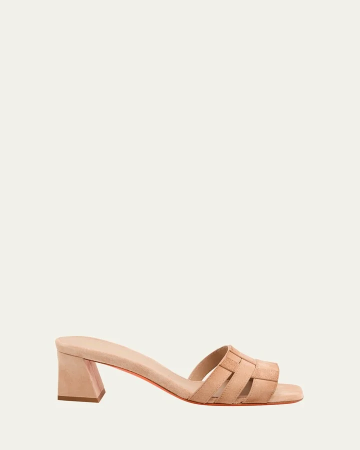 Venere Caged Suede Block-Heel Sandals