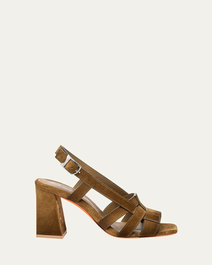 Venere Caged Suede Block-Heel Sandals