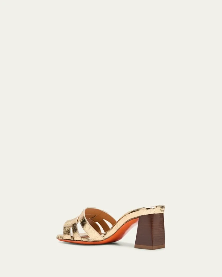 Venere Metallic Block-Heel Mule Sandals - Image 4
