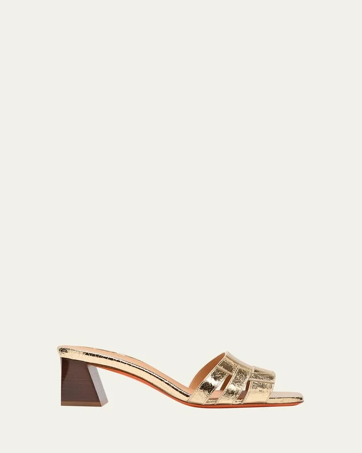 Venere Metallic Block-Heel Mule Sandals