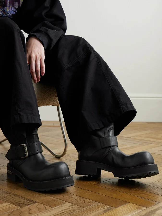 Venom Logo-Debossed Distressed Leather Boots - Image 2