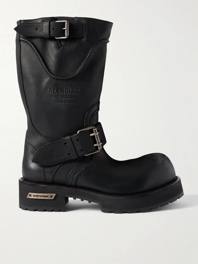 Venom Logo-Debossed Distressed Leather Boots